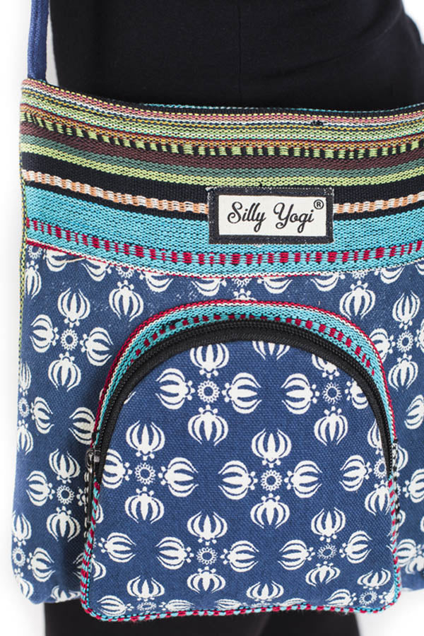 Vajra Vintage Stripe Cotton Messenger Bag-Blue-One Size
