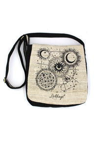 Silly Yogi Om Tree Graphic Woven Hemp Messenger Bag-Natural-one Size