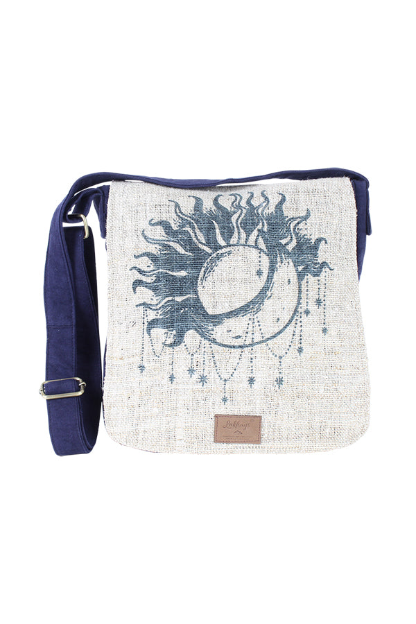 Silly Yogi Om Tree Graphic Woven Hemp Messenger Bag-Natural-one Size