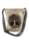 Tree of Life Canvas Crossbody Sling Purse with Tranquil Boho Stripes, Made with Hemp and Cotton, Great For Festivals, Beach, Everyday Wear & More