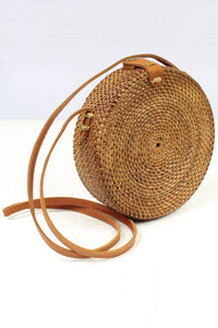 Round Rattan Crossbody Straw Boho Bag