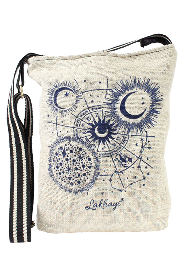 Silly Yogi Om Tree Graphic Woven Hemp Messenger Bag-Natural-one Size