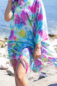 Celestial Rainbow Tie-Dye Fringed Poncho